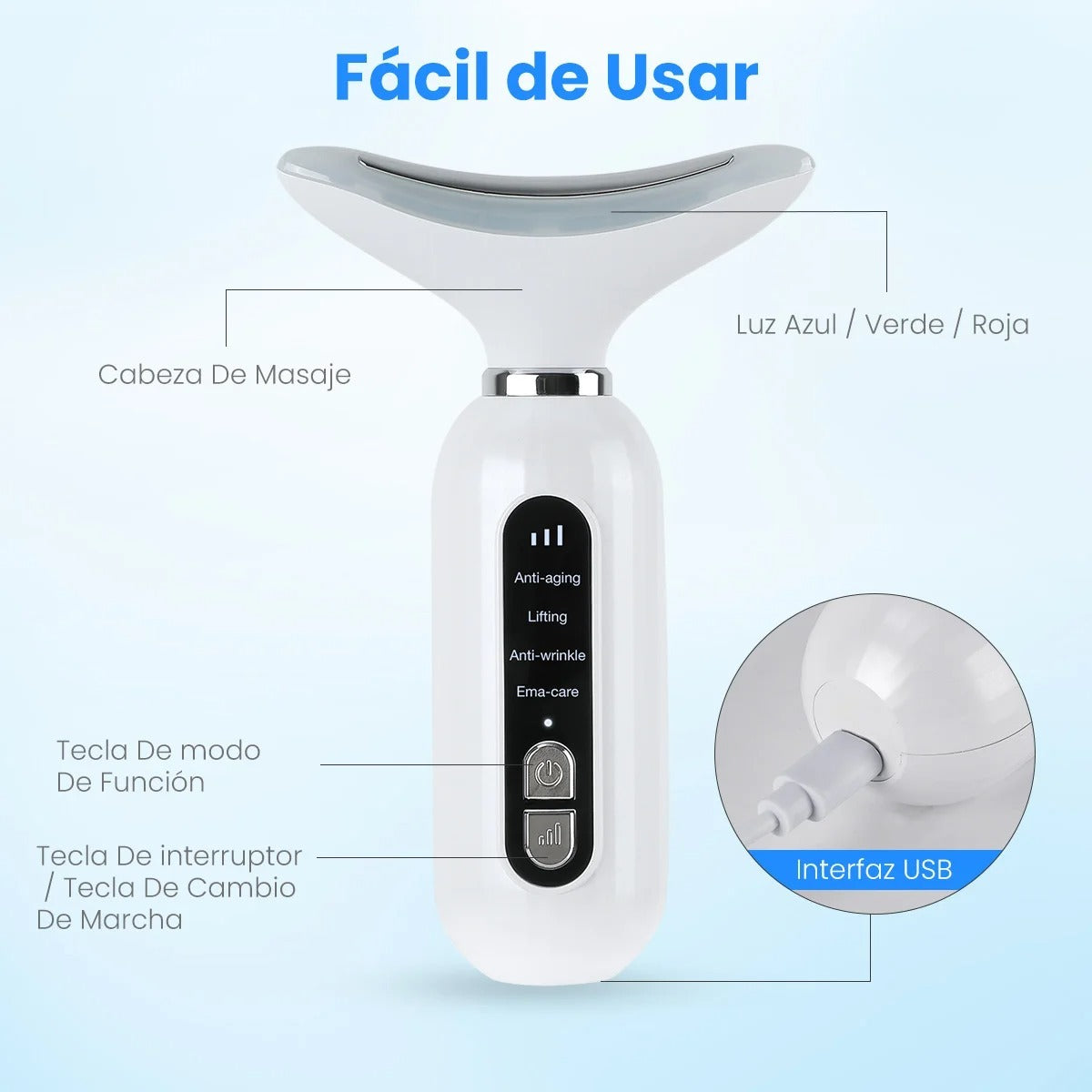 Masajeador Facial Cuello AntiEdad LED AR